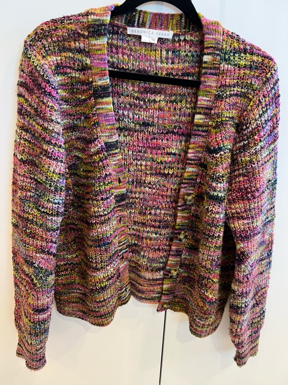 Veronica Beard Multicolor Open-Front Knit Cardigan - Pink, Yellow, Green